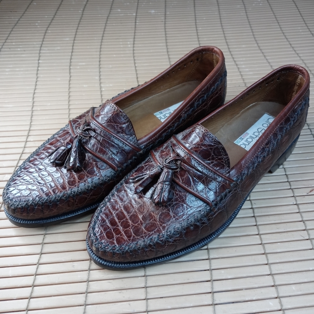 Ciro Schiano men's crocodile brown tassel loafer. Hand made in Italy.  Sz 7M. Ne